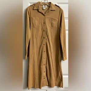 Vintage 1960’s Lanz Original Long Sleeve Brown & Gold Button Down Dress Size S